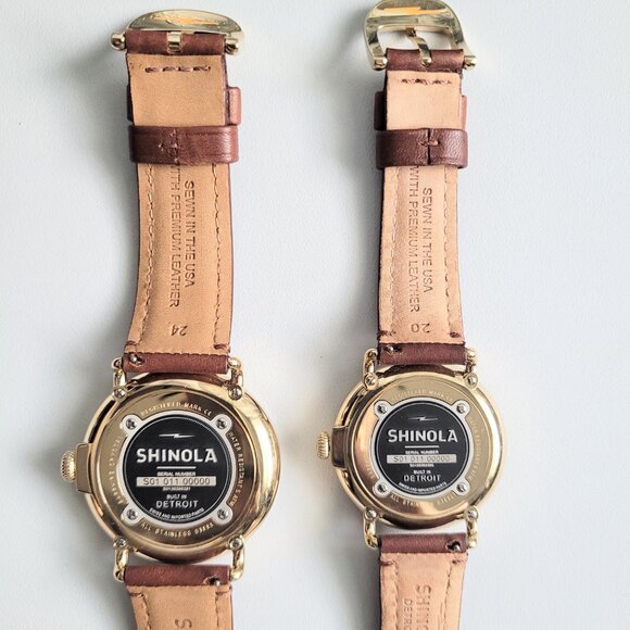 His Hers Watches 2 Runwell Gold 47mm 41mm Argonite 1069 Brown Leather Set New - Picture 8 of 16
